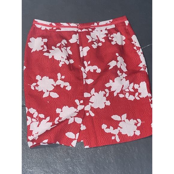 Talbots Pencil Skirt Petites Bright Red White Knee Length Cotton Lined Sz 12P - Picture 2 of 5